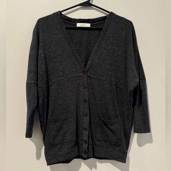Calendar by COOL Dark Gray V Neck Button Up Cardigan - Picture 2 of 5